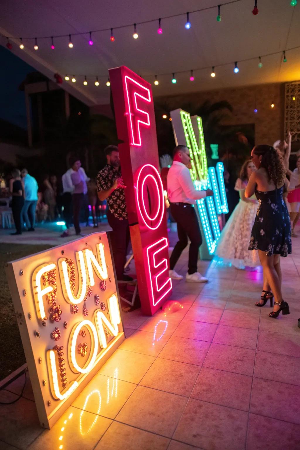 Neon signs add a fun and modern flair to any party.