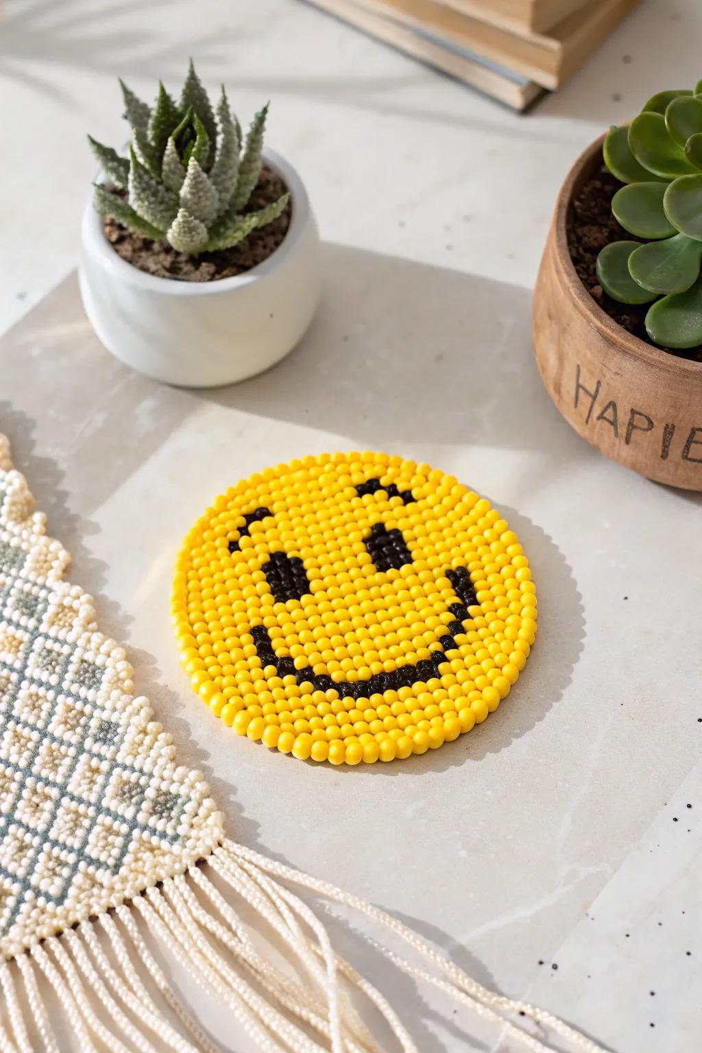 Add a touch of happiness to your day with this charming perler bead emoji!