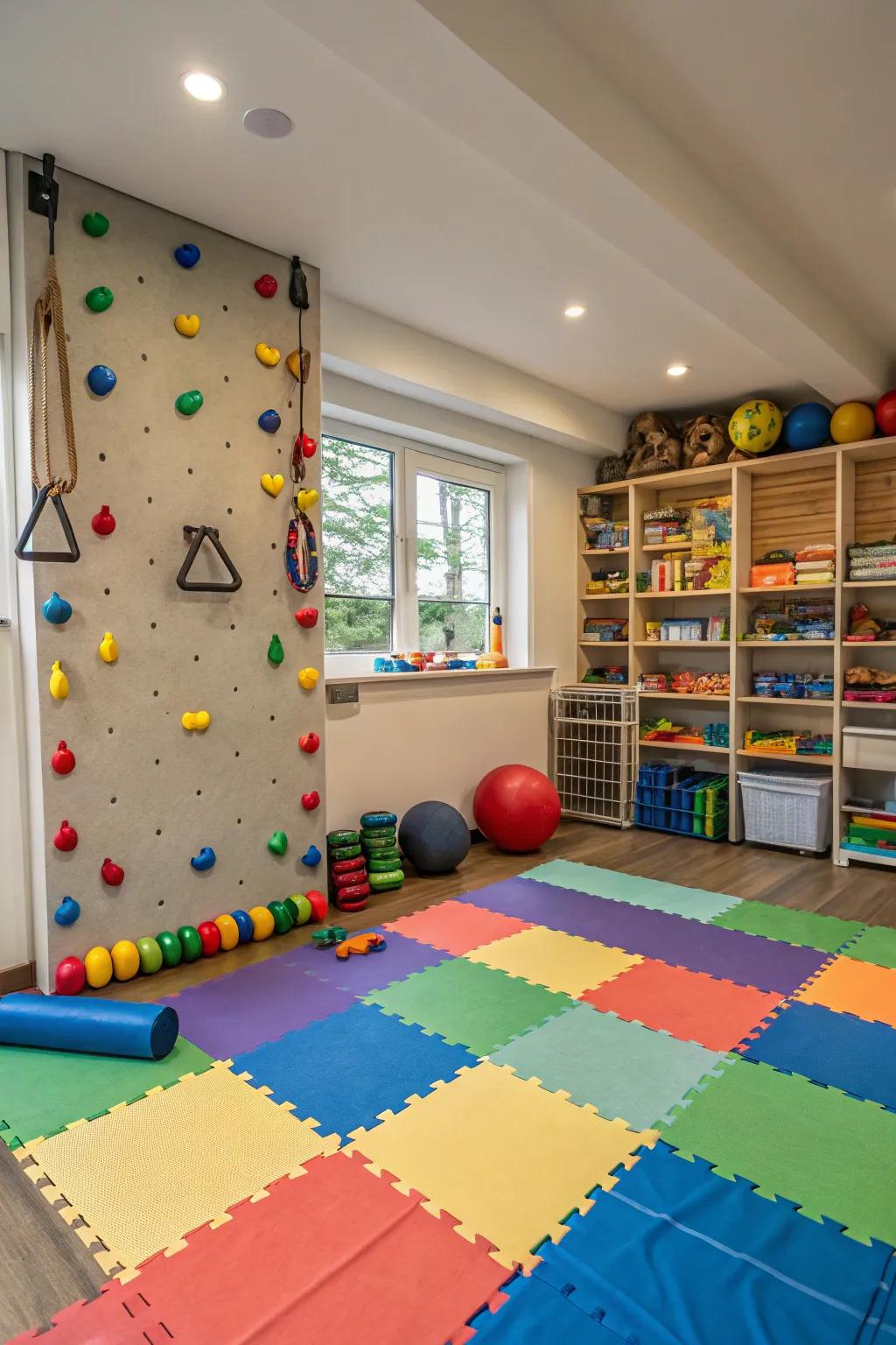 Rubber tiles ensure a safe play environment.