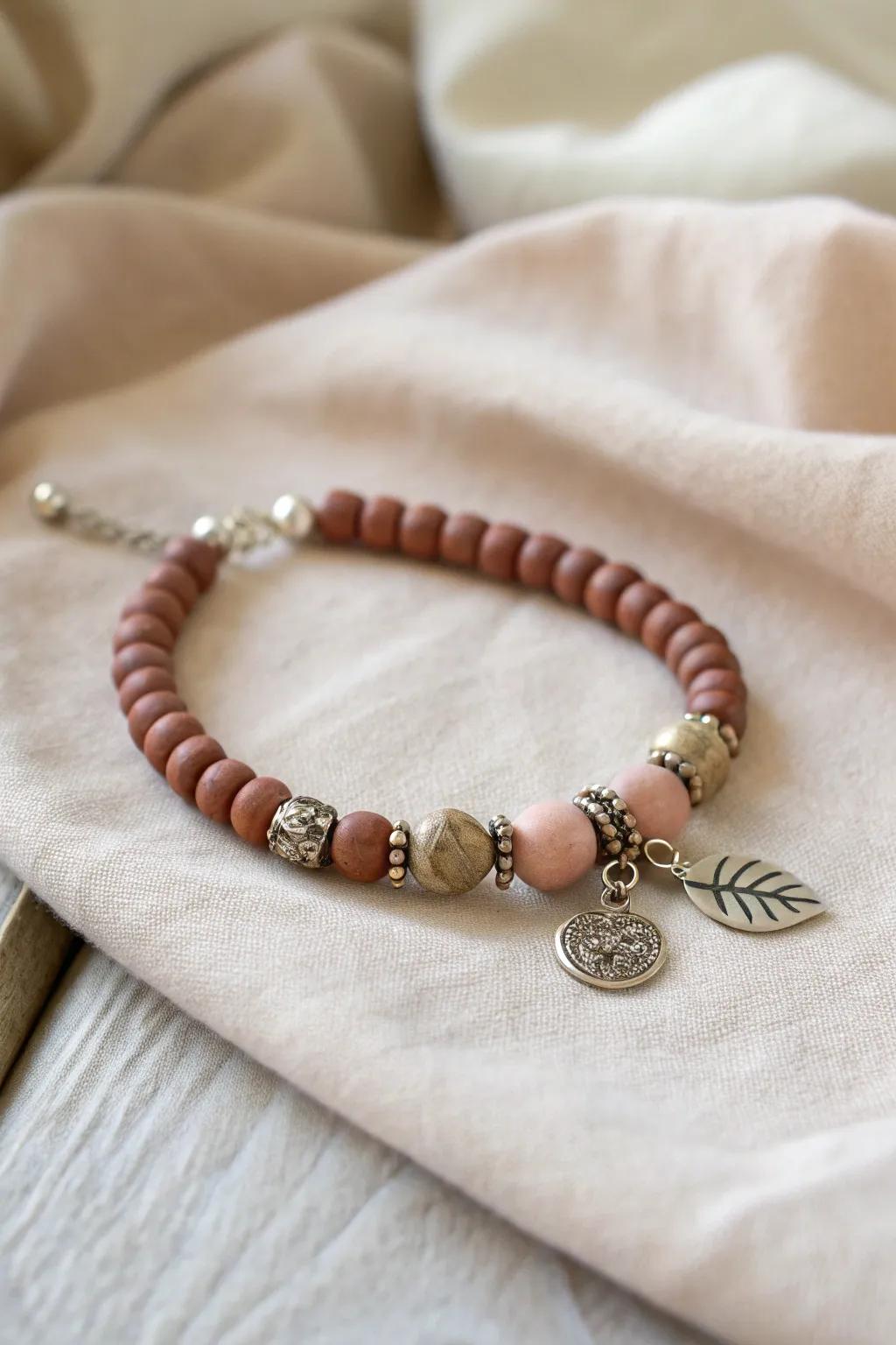 Embrace elegance with this stunning metallic mix bracelet, where earthy clay meets glamorous metal.