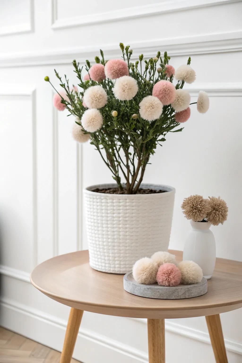 Add a charming boho twist to your indoor garden with pom pom planter decor!