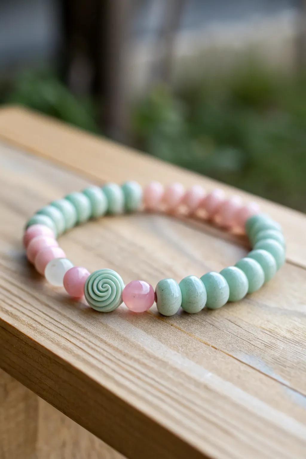 Embrace the elegance of simplicity with a Spiral Swirl pony bead bracelet.