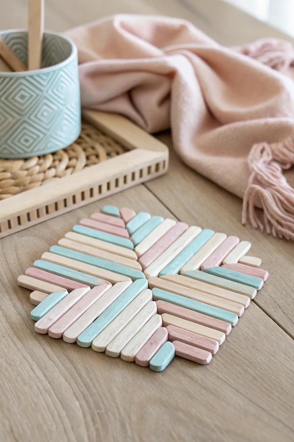 Elevate your table setting with these charming DIY popsicle stick coasters—where minimalism meets boho chic!