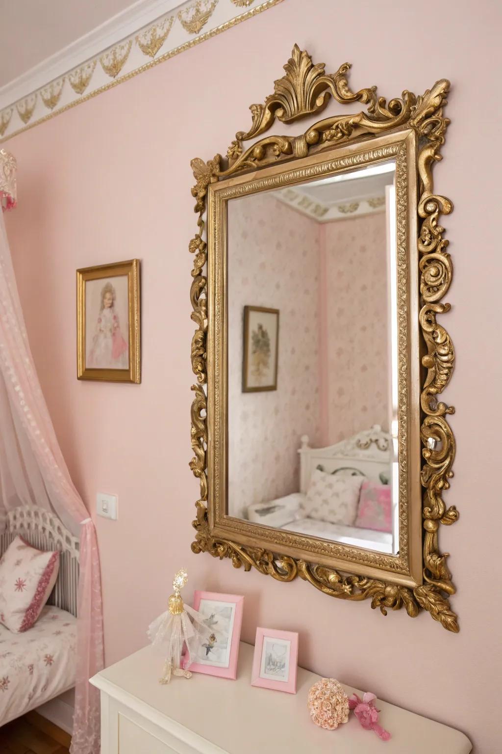 An ornate mirror frame that adds elegance and light.