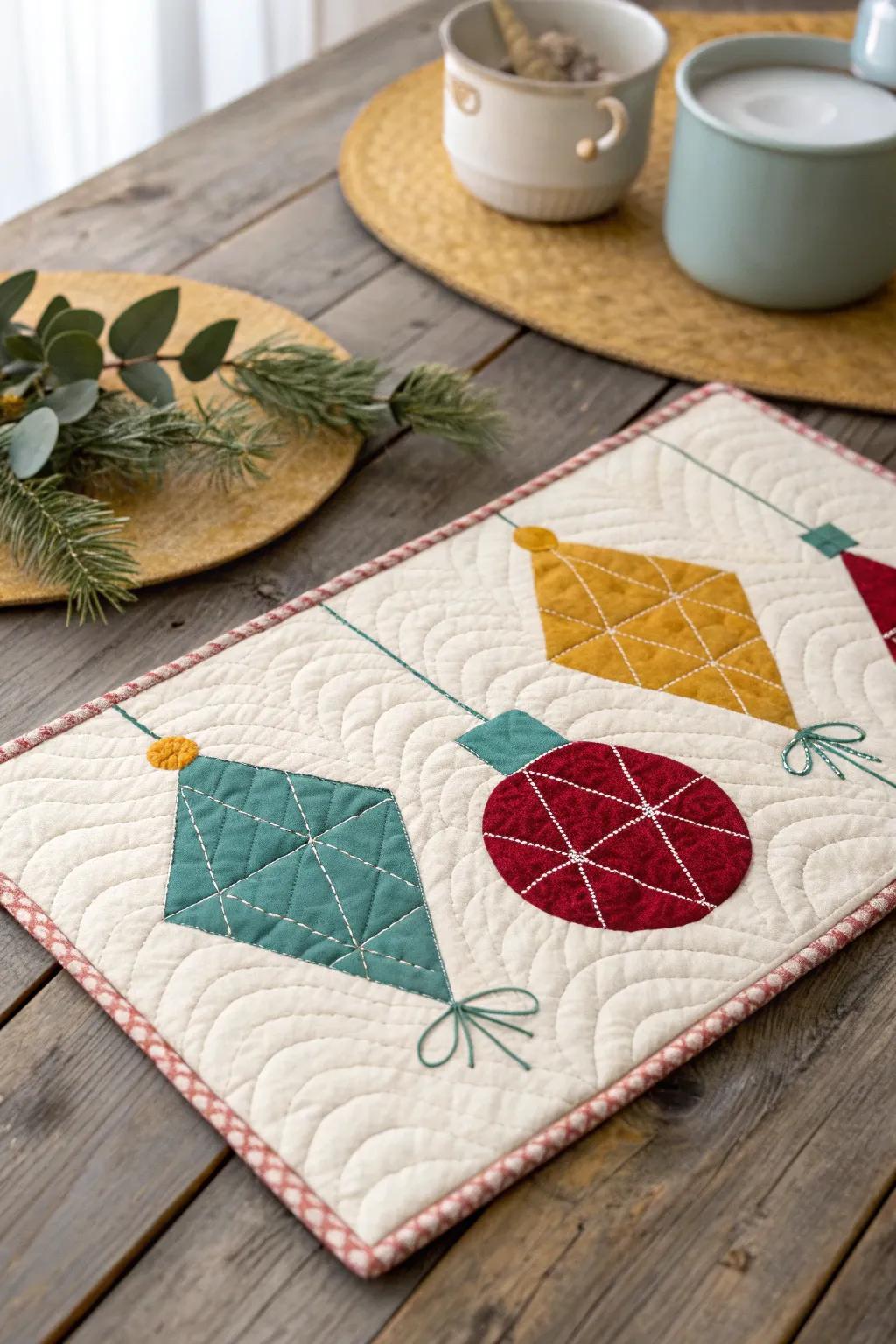 Embrace festive minimalism with vibrant geometric charm. Perfect for a modern holiday table setting!