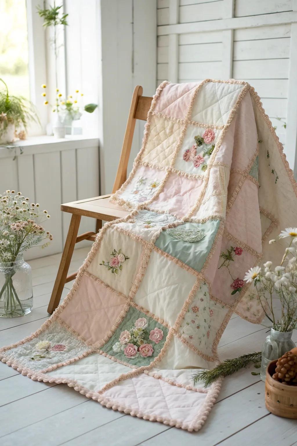 Bring the beauty of a blooming garden into your home with this enchanting floral appliqué quilt.