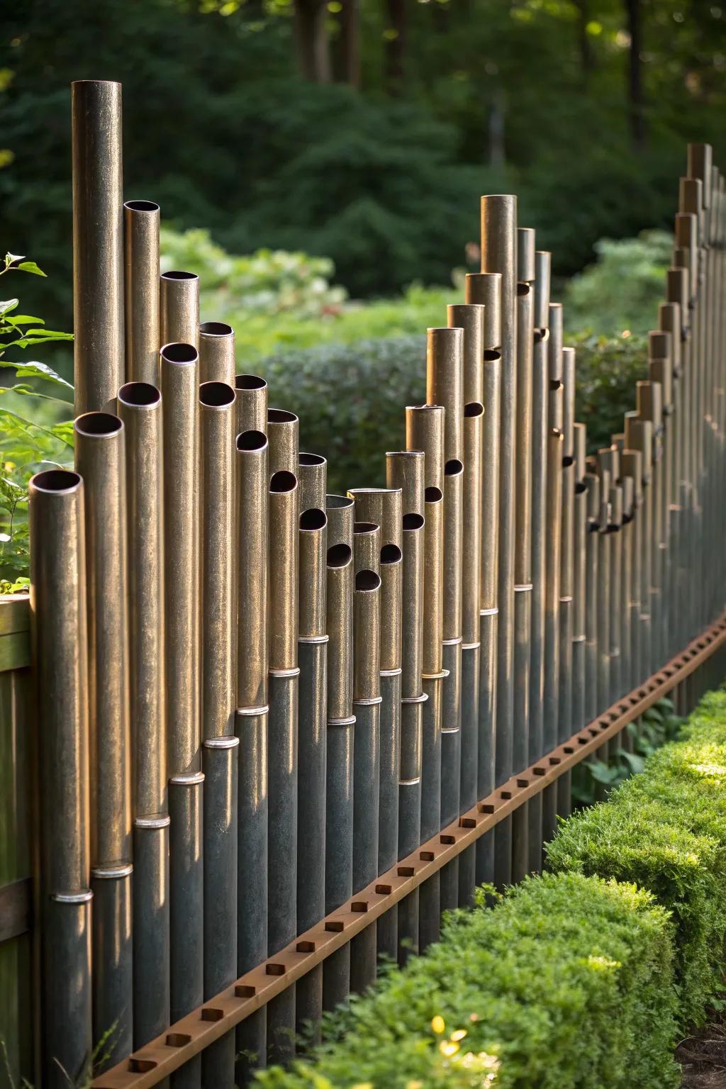 Transform your space with a unique fence crafted from recycled pipes—where creativity meets sustainability.