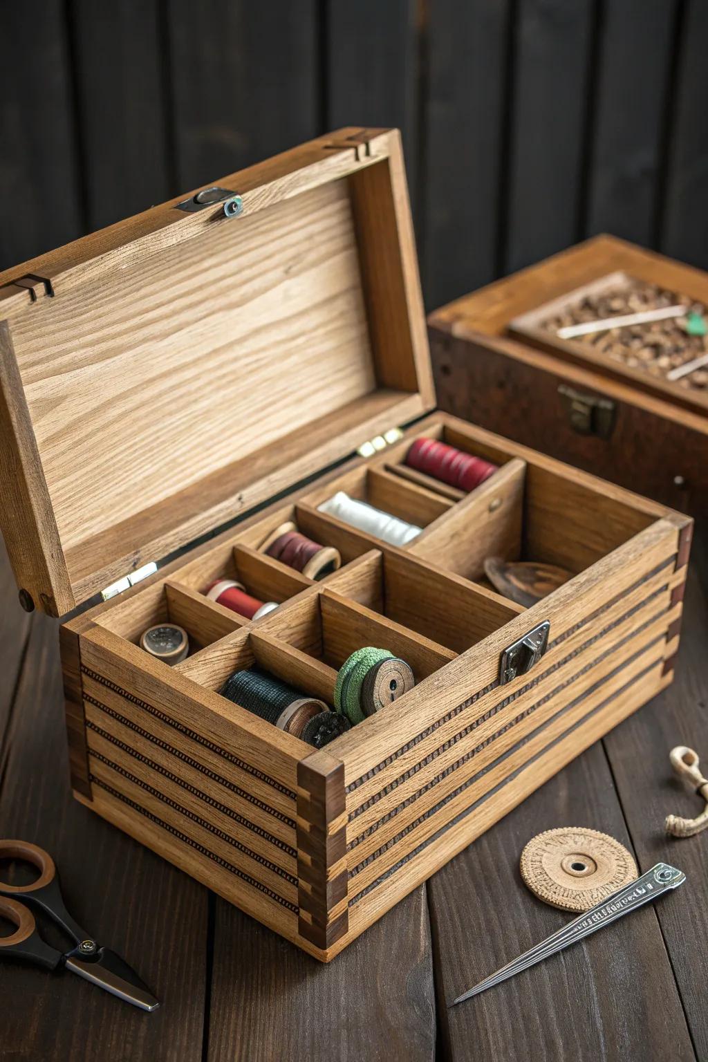 Transform your space with handmade elegance: storage solutions crafted from repurposed blind slats.