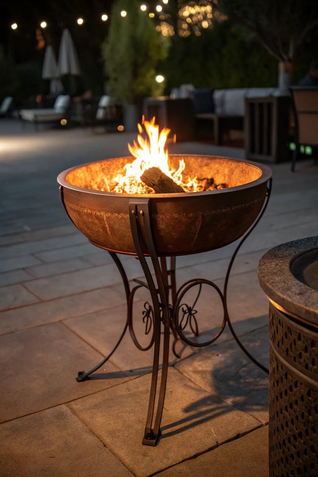 Elevate your outdoor gatherings with this artfully crafted, elevated fire pit.