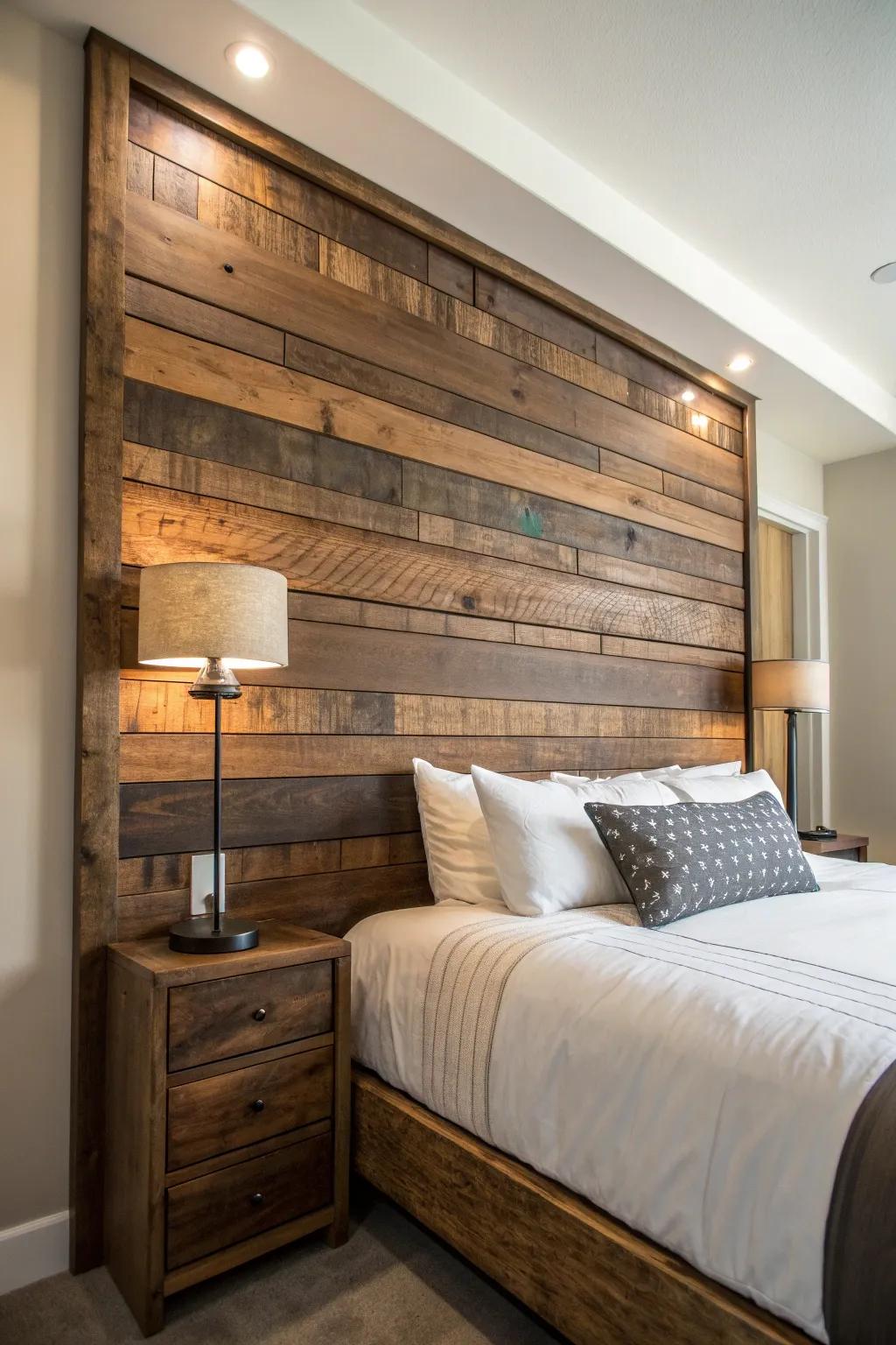 Transform your sleep space with a handcrafted pallet headboard that exudes elegance and craftsmanship.