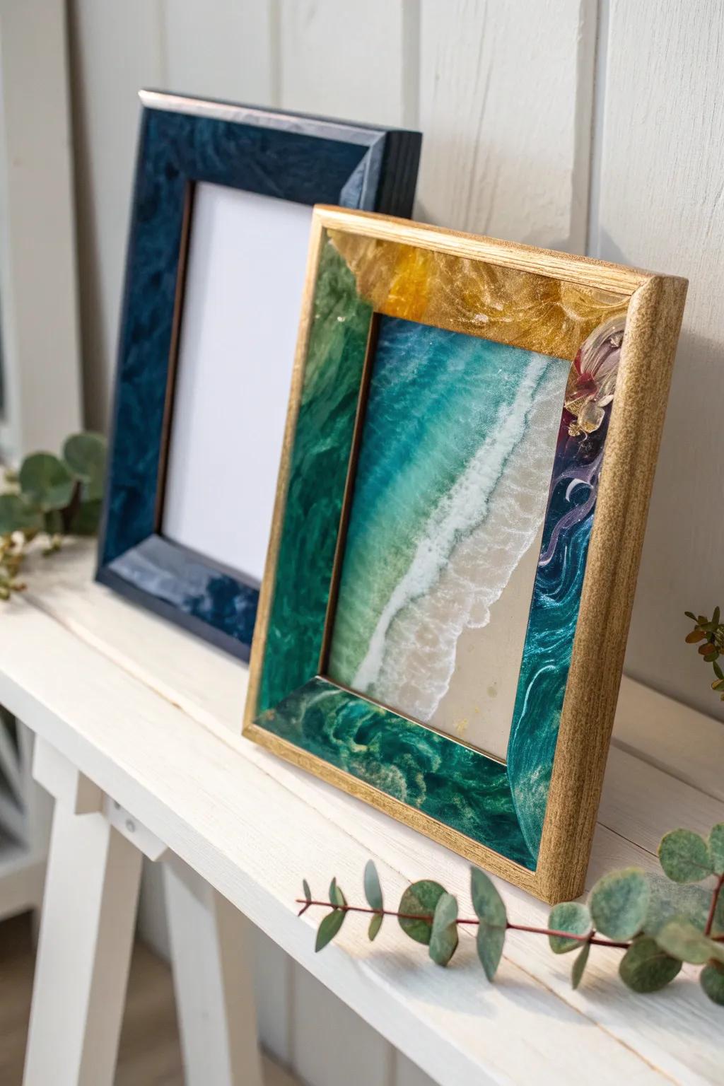 Transform your space into a lively gallery with this vibrant, handcrafted resin photo frame.