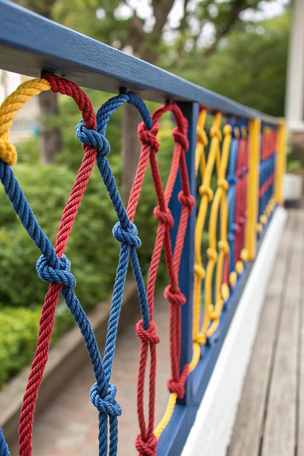 Transform your patio into a vibrant gathering space with expertly knotted nylon rope railings.