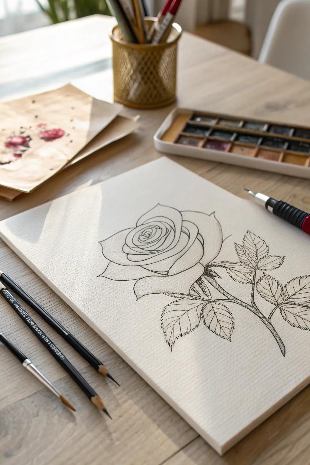 Master the art of rose drawing with this simple and elegant step-by-step guide.