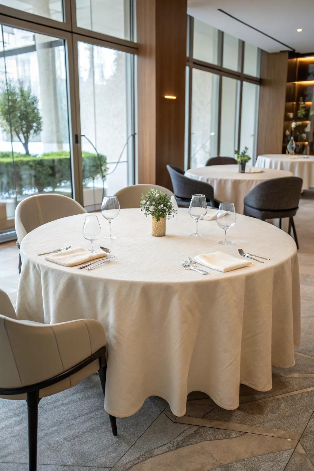Achieve minimalist beauty with a simple, neutral tablecloth.