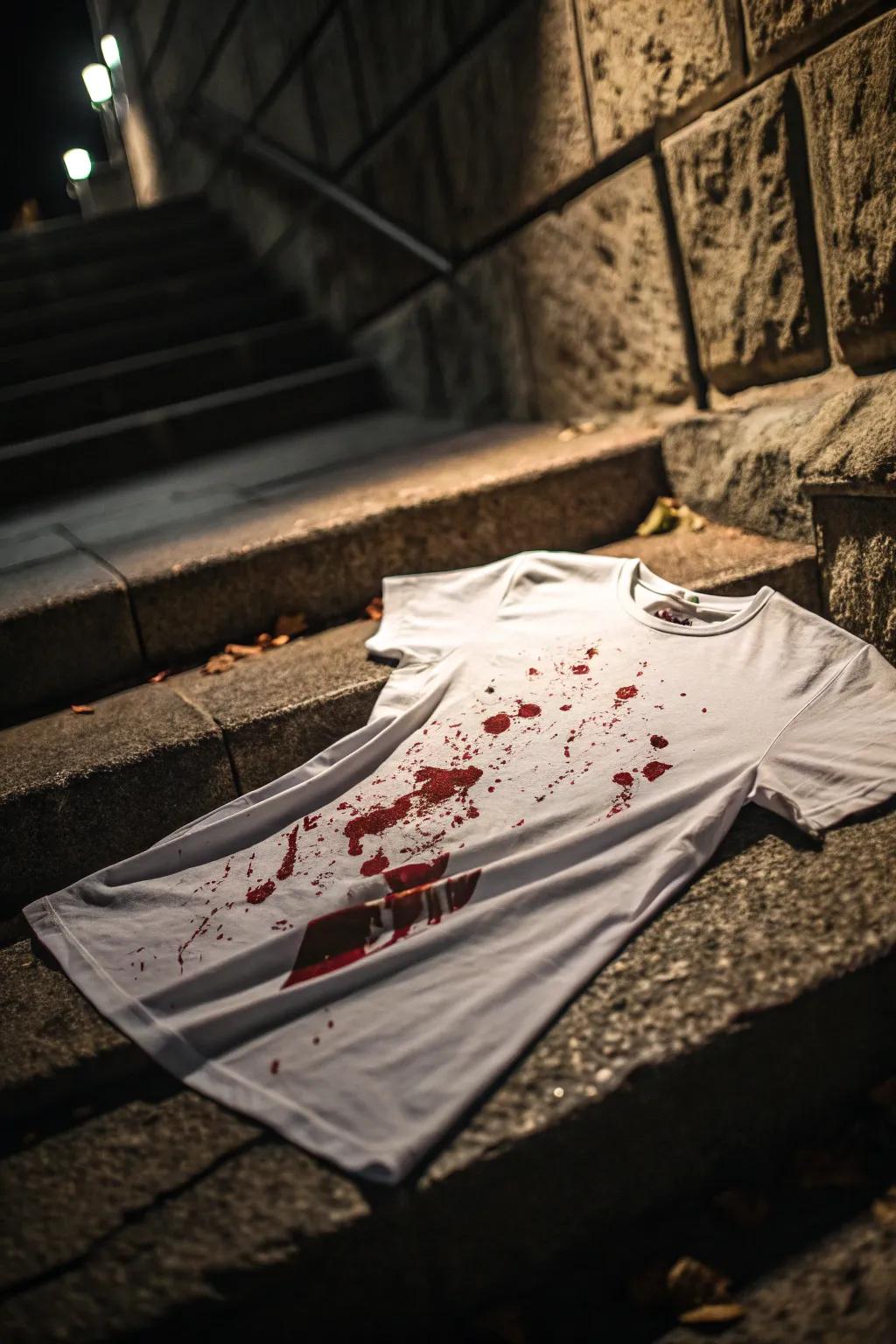 A chilling shirt design featuring blood splatters for a horror-filled look.