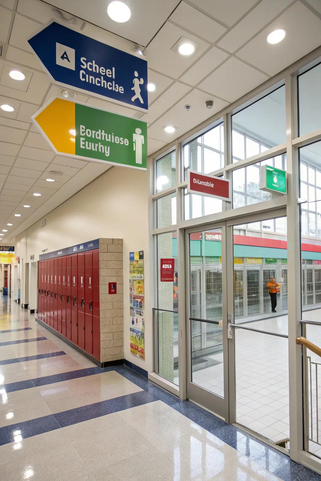 Directional signage in a school lobby, guiding visitors smoothly.