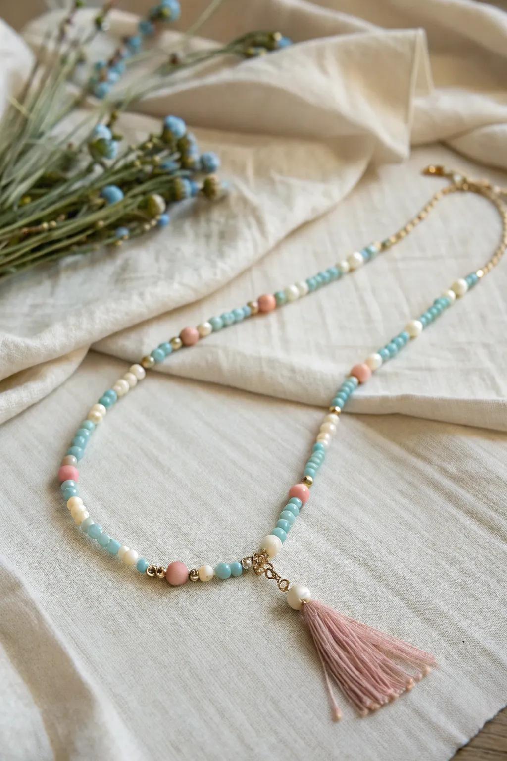 Embrace the carefree VSCO girl vibe with this beautifully crafted seed bead necklace - a perfect blend of simplicity and boho charm.