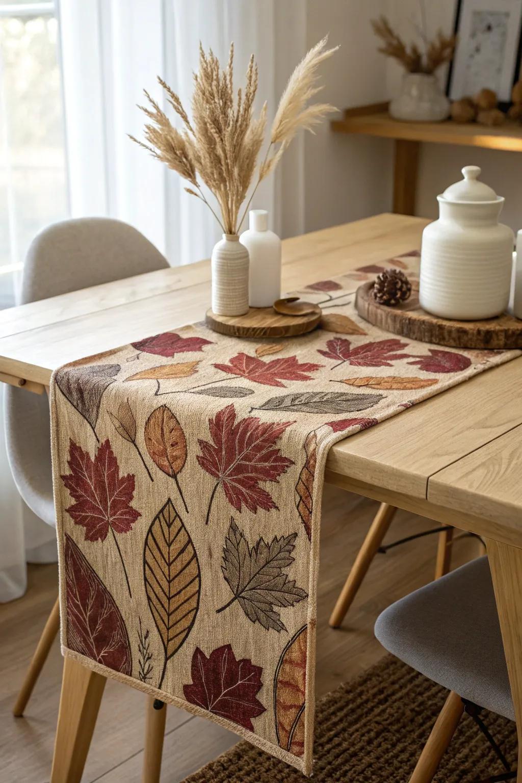 Embrace the season with a charming autumn-inspired table runner that adds warmth and elegance to your dining space.