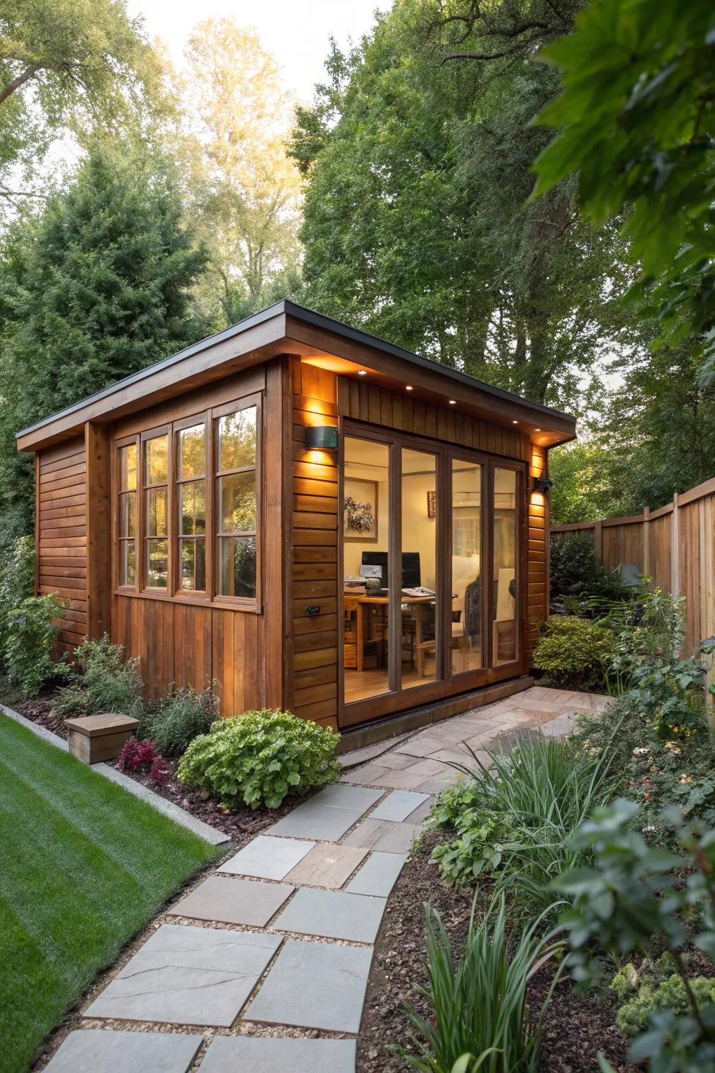 Elevate your workspace with a handcrafted office shed that blends style and tranquility.