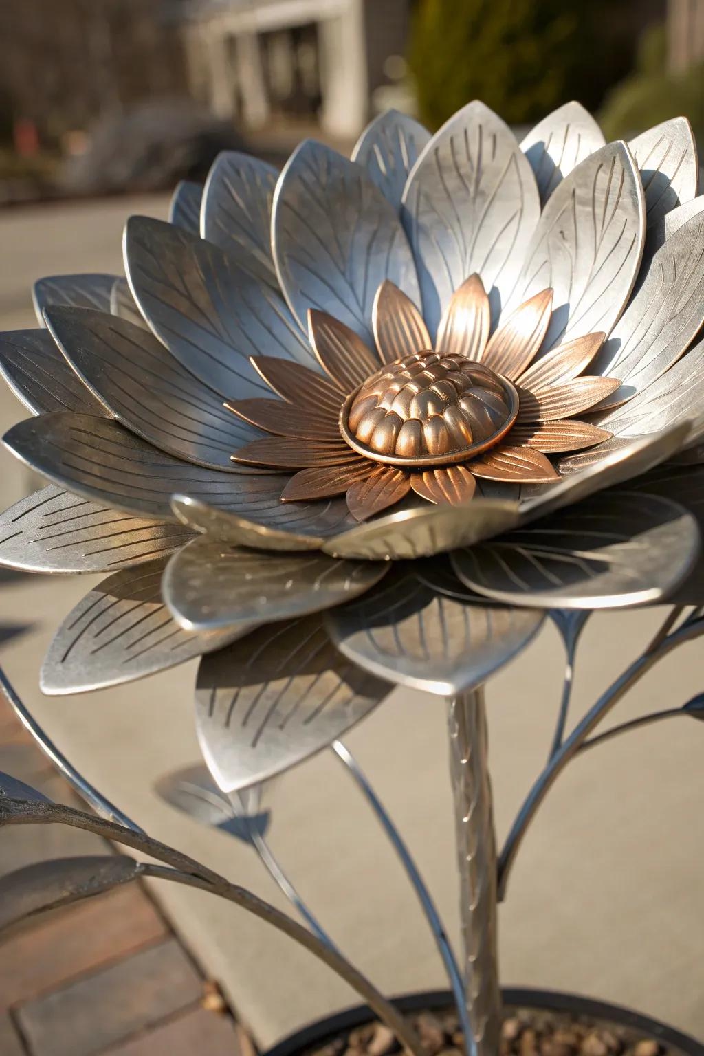 Immerse in the timeless elegance of metal flowers, a masterpiece of craftsmanship that never fades.