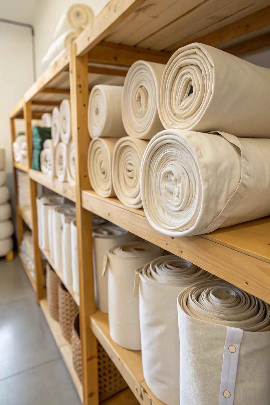 Rolling sheets in fabric bags minimizes space and maintains their crispness.