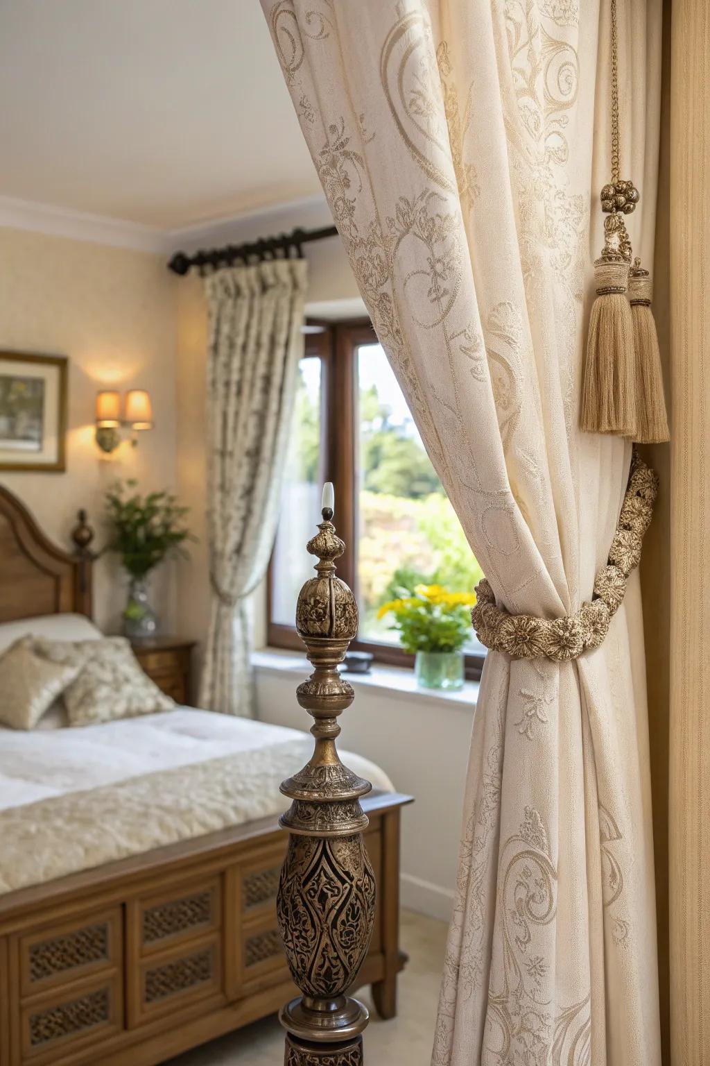 Decorative hardware can turn simple curtains into a statement piece.