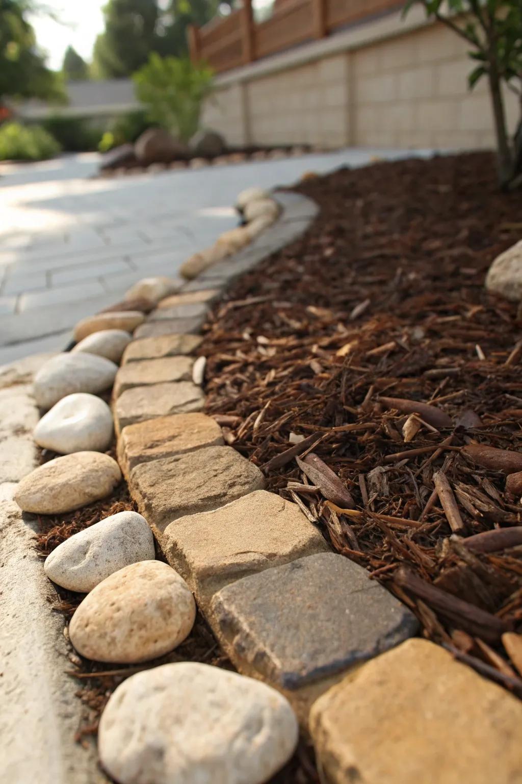Craftsmanship at its finest: Eclectic sidewalk edging with mixed materials.