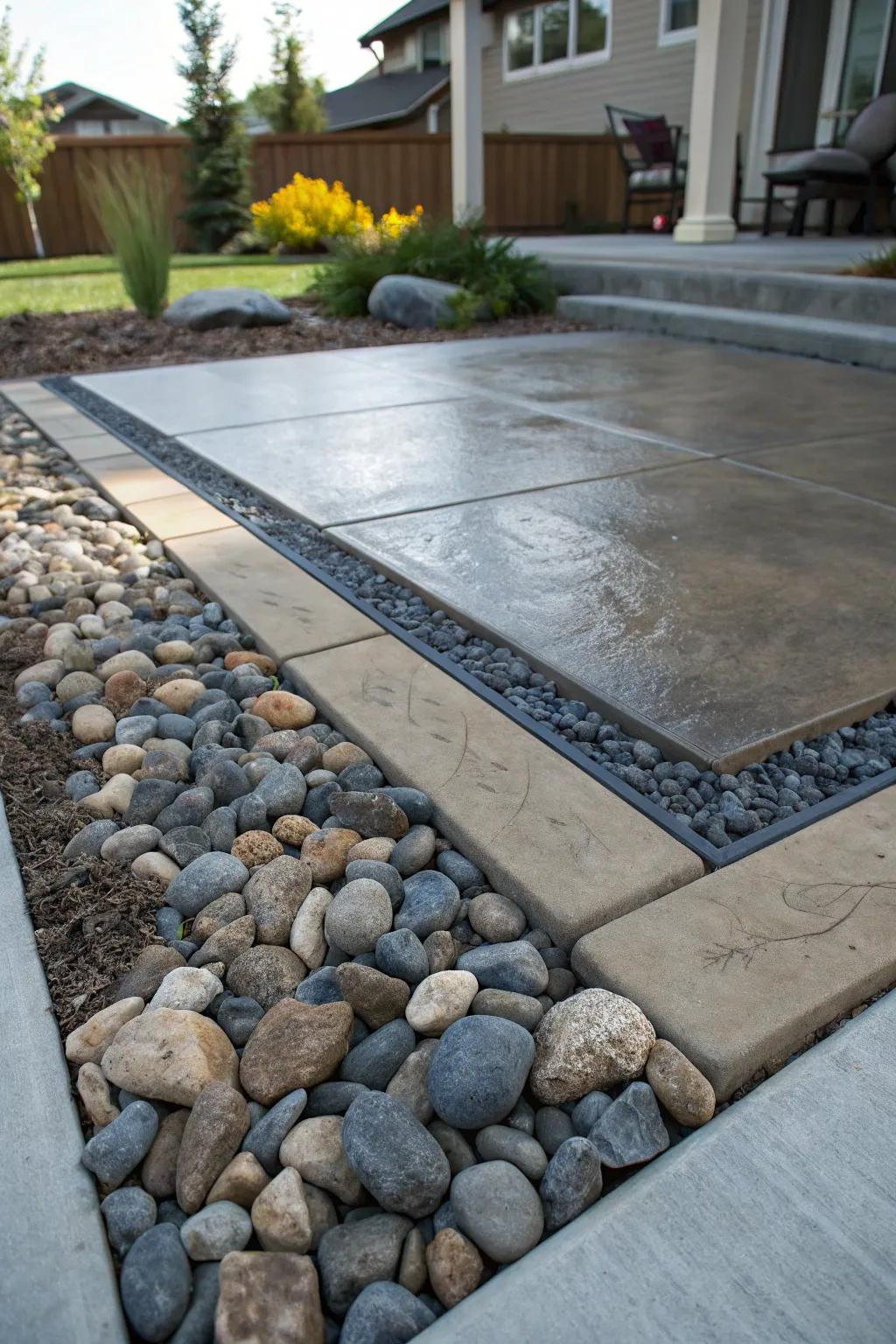 Elevate your patio with the timeless charm of stone and gravel accents.