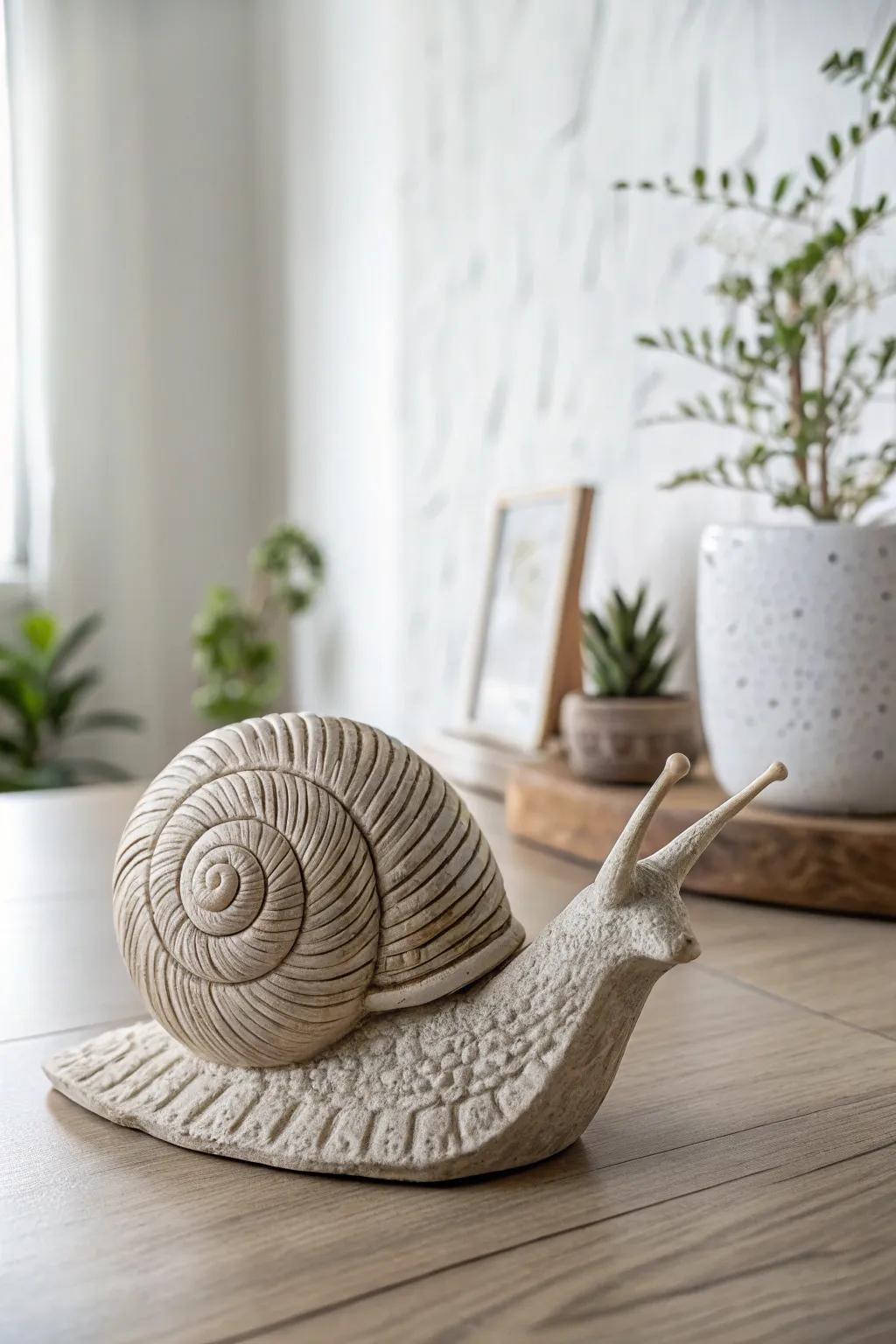 Elevate your decor with charming clay snail sculptures, where nature meets artistry.