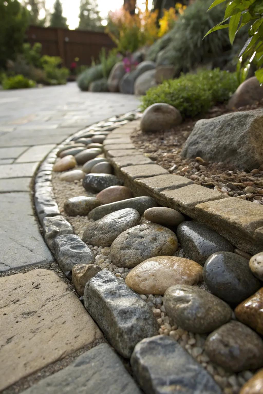 Seamless elegance: Uniting garden and pathway through exquisite stonework.