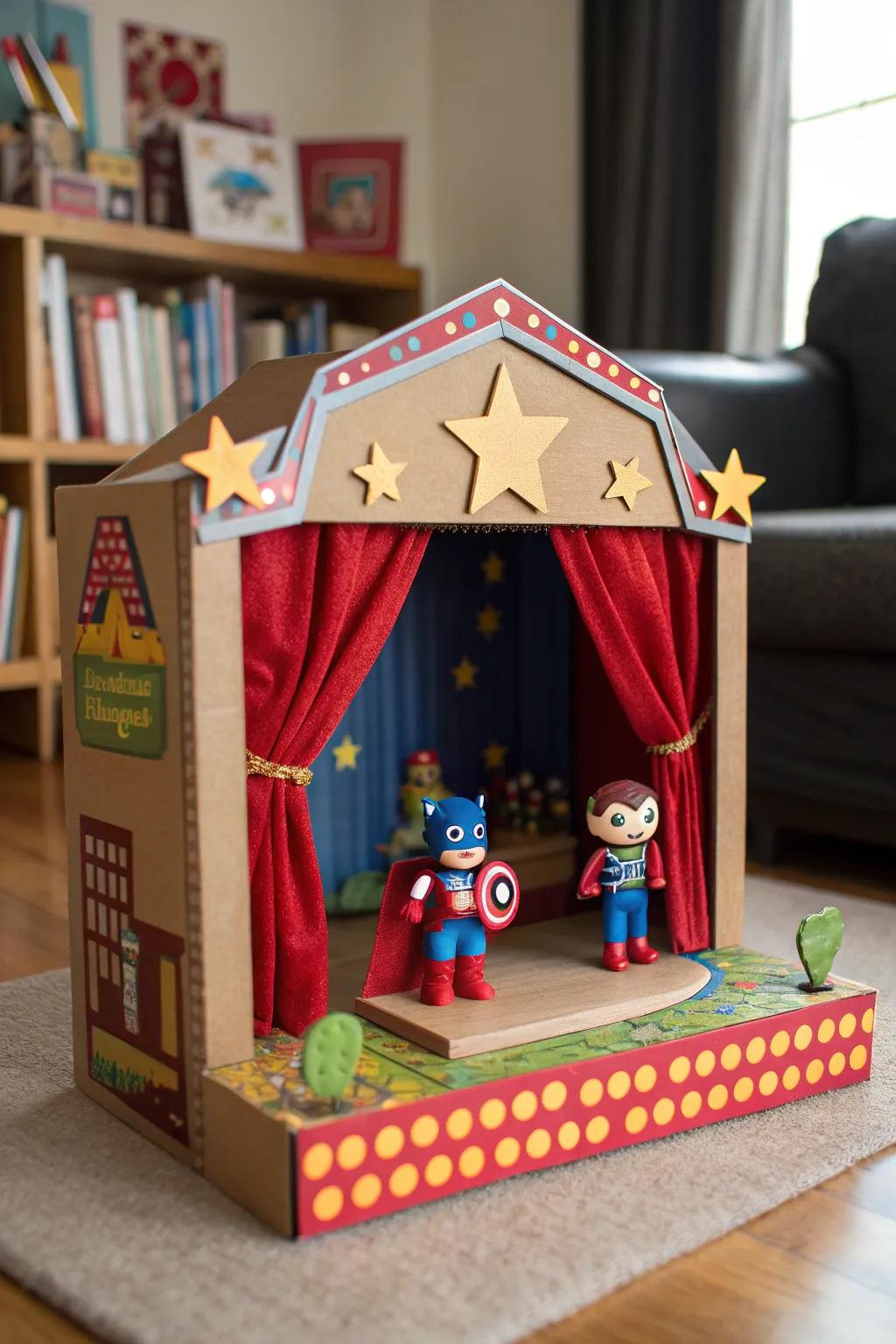 Unleash your creativity with a handcrafted superhero puppet theater, where epic stories come to life!