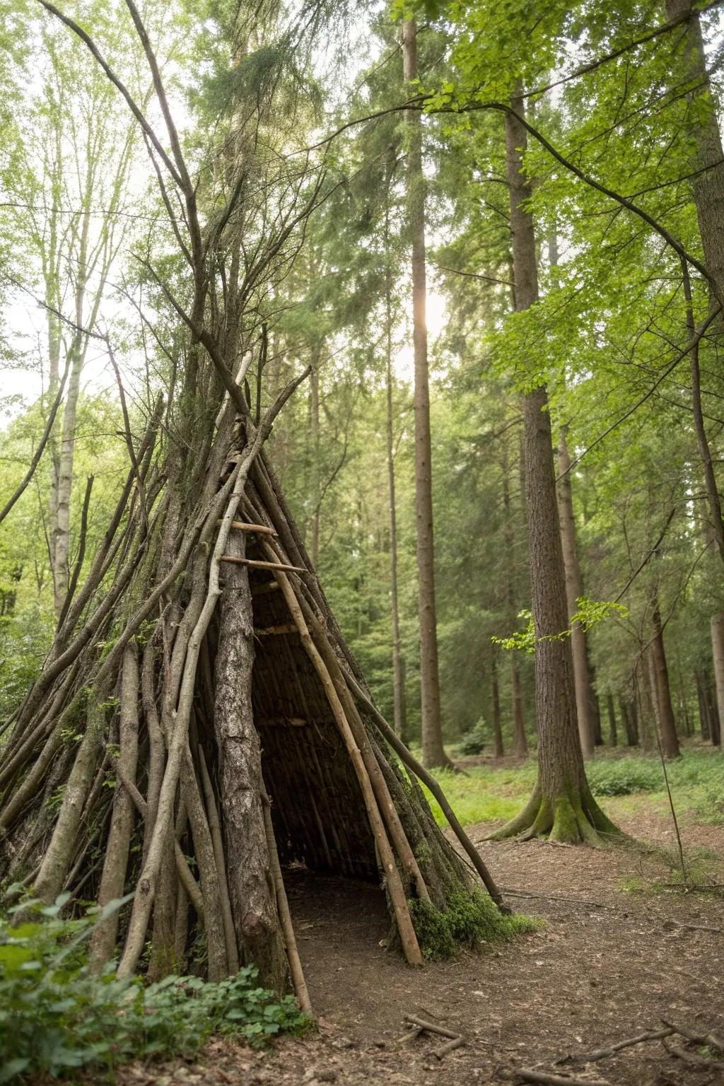 Embrace nature's embrace with a skillfully crafted teepee shelter—your ultimate haven in the wild.