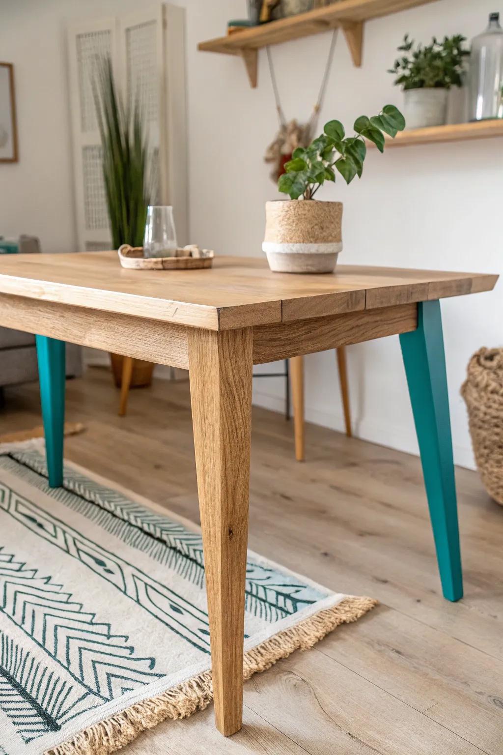Elevate your space with a splash of color: bold paint-dipped table legs for a playful twist on minimalist design.