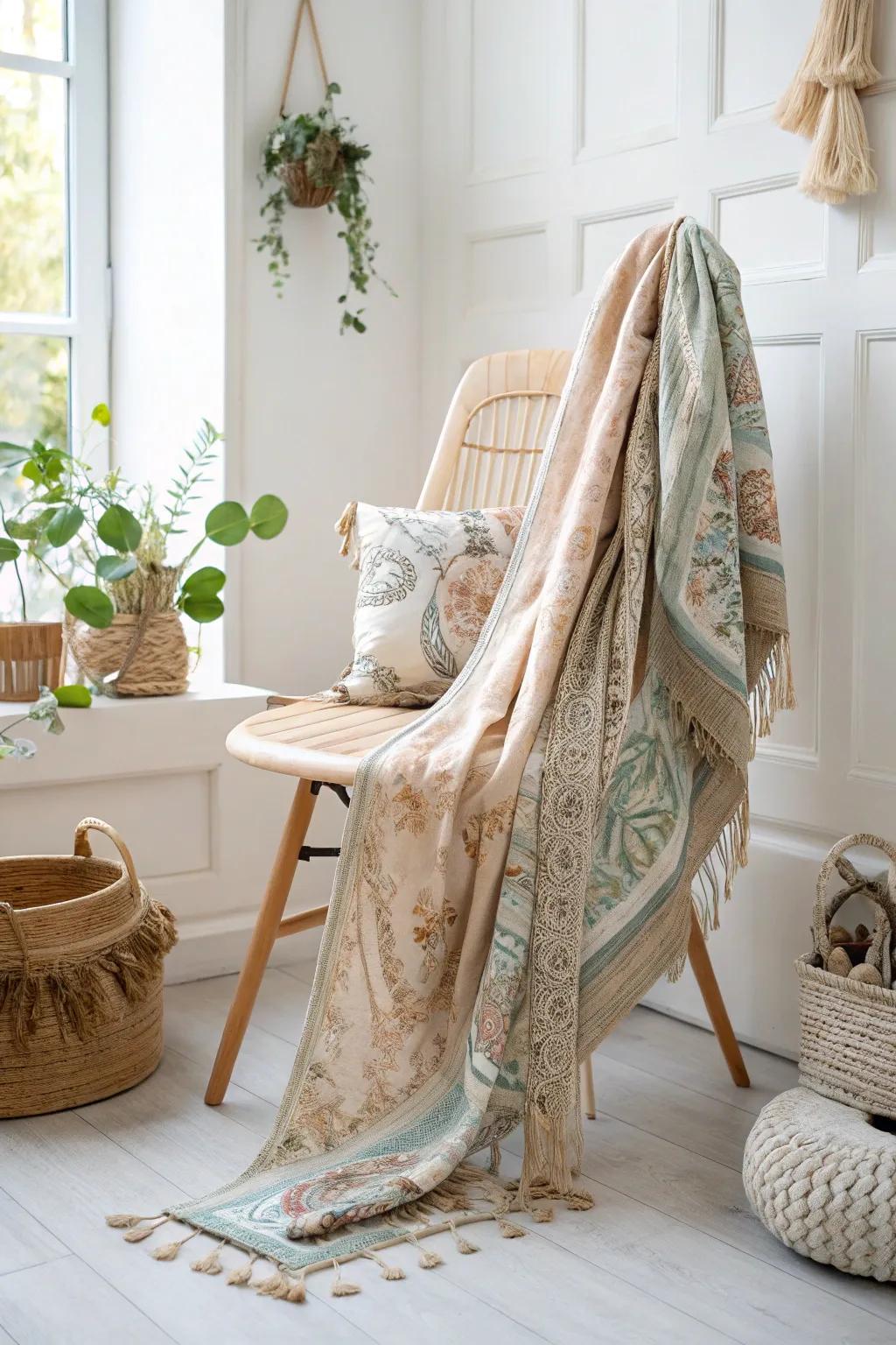 Transform thrifted scarves into chic kimonos for a touch of boho elegance.