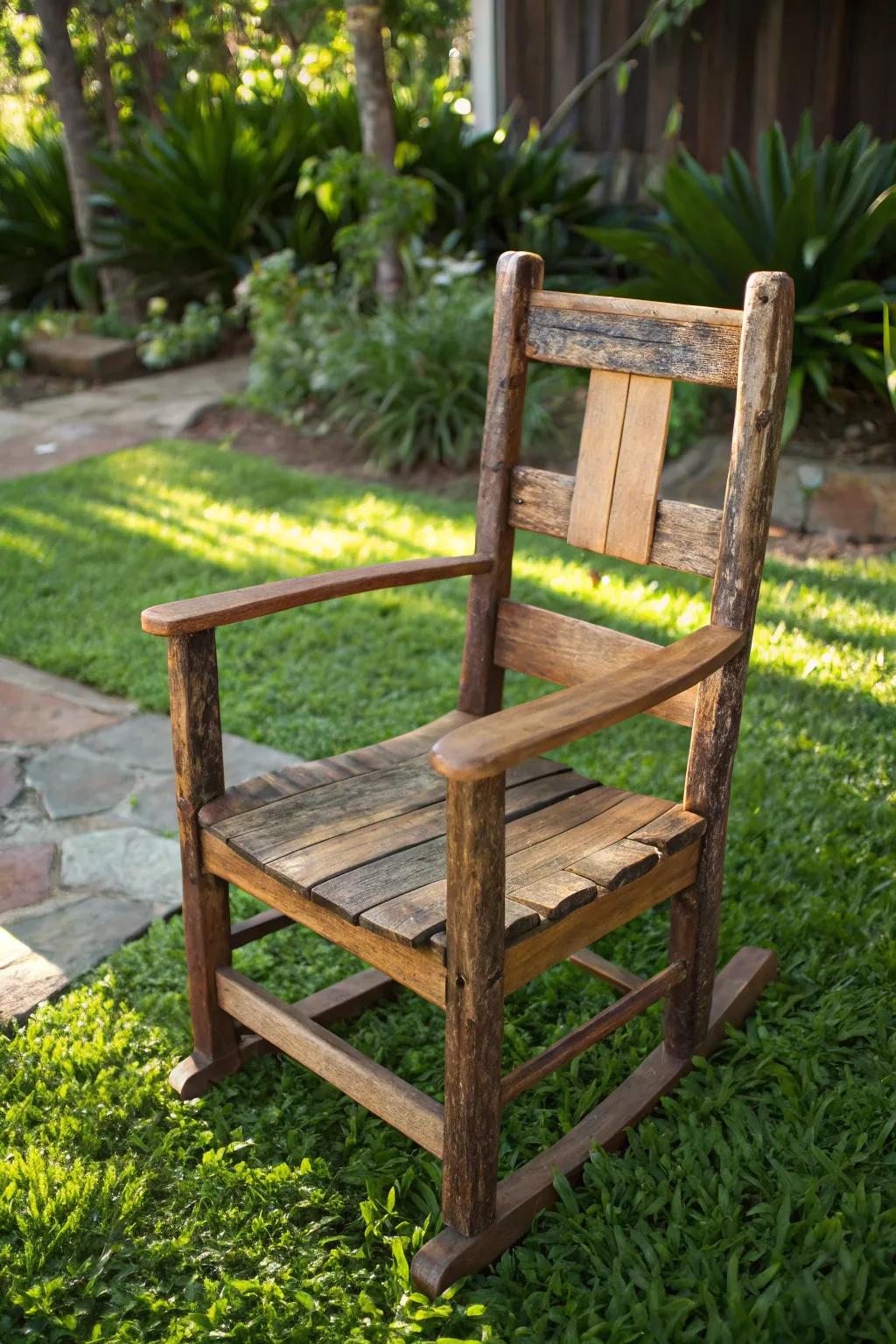Elevate your garden with this handcrafted rustic chair, where craftsmanship meets nature's elegance.