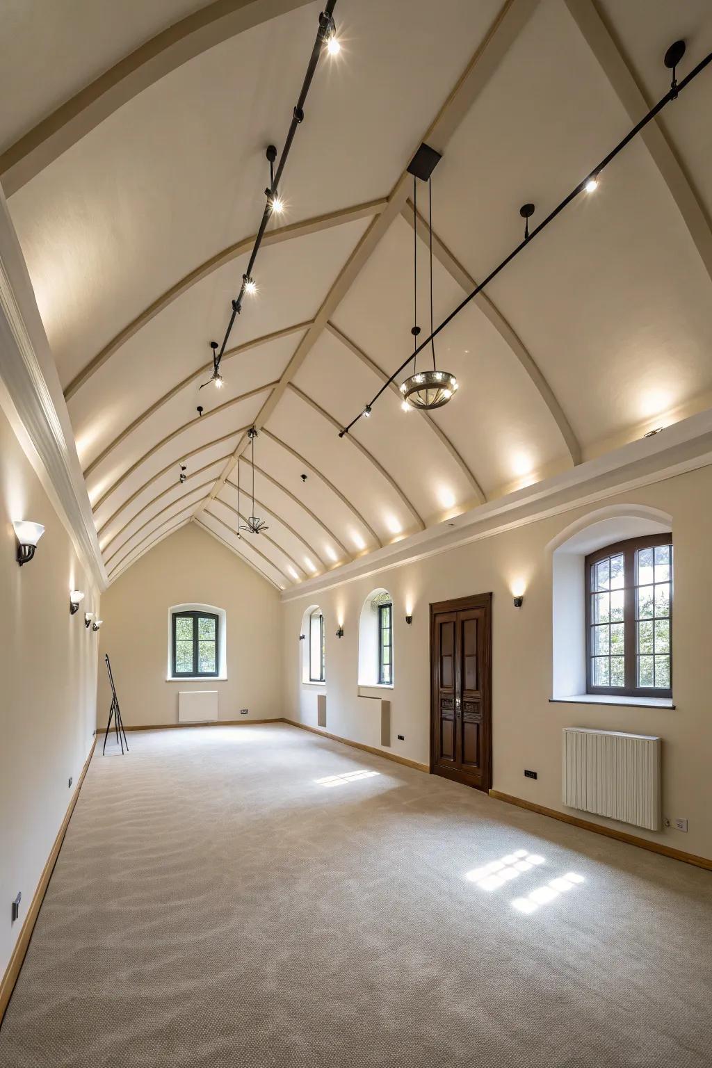 Track lighting maintains a minimalist vibe while providing necessary illumination.