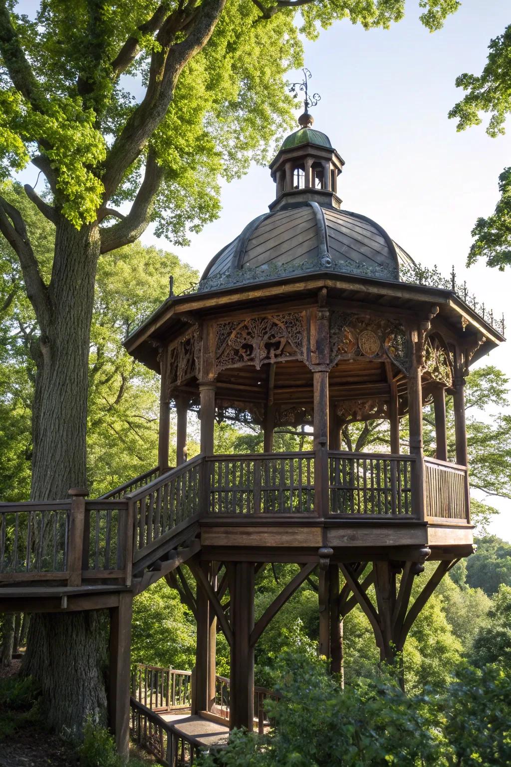 Elevated Elegance: A handcrafted gazebo tree house for the perfect afternoon retreat.