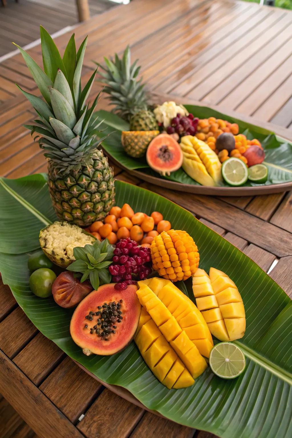 Palm leaves add a natural, authentic touch to this tropical presentation.