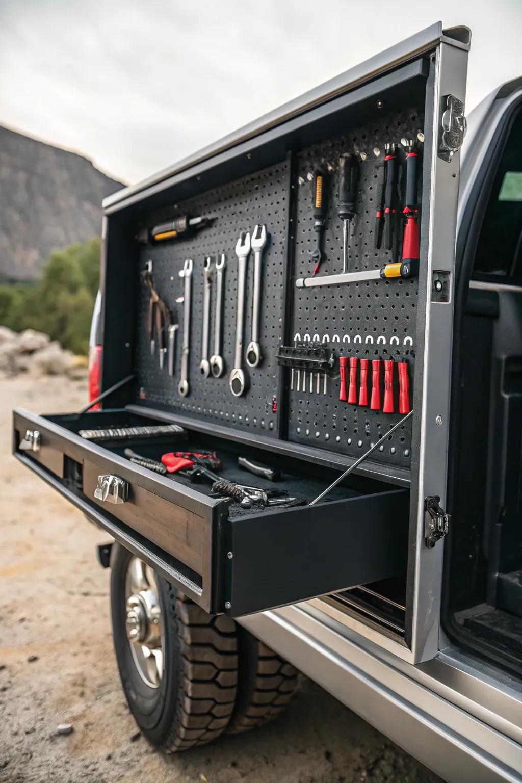 Elevate your truck toolbox organization with a sleek pegboard setup—perfect for the modern craftsman.