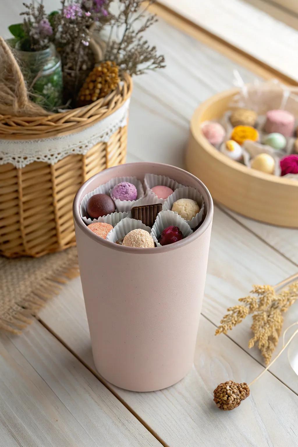 Indulge your sweet tooth with style! 🍬✨ This chic tumbler filled with delightful treats is the perfect gift for candy lovers. #SweetToothTumbler #ScandiBoho