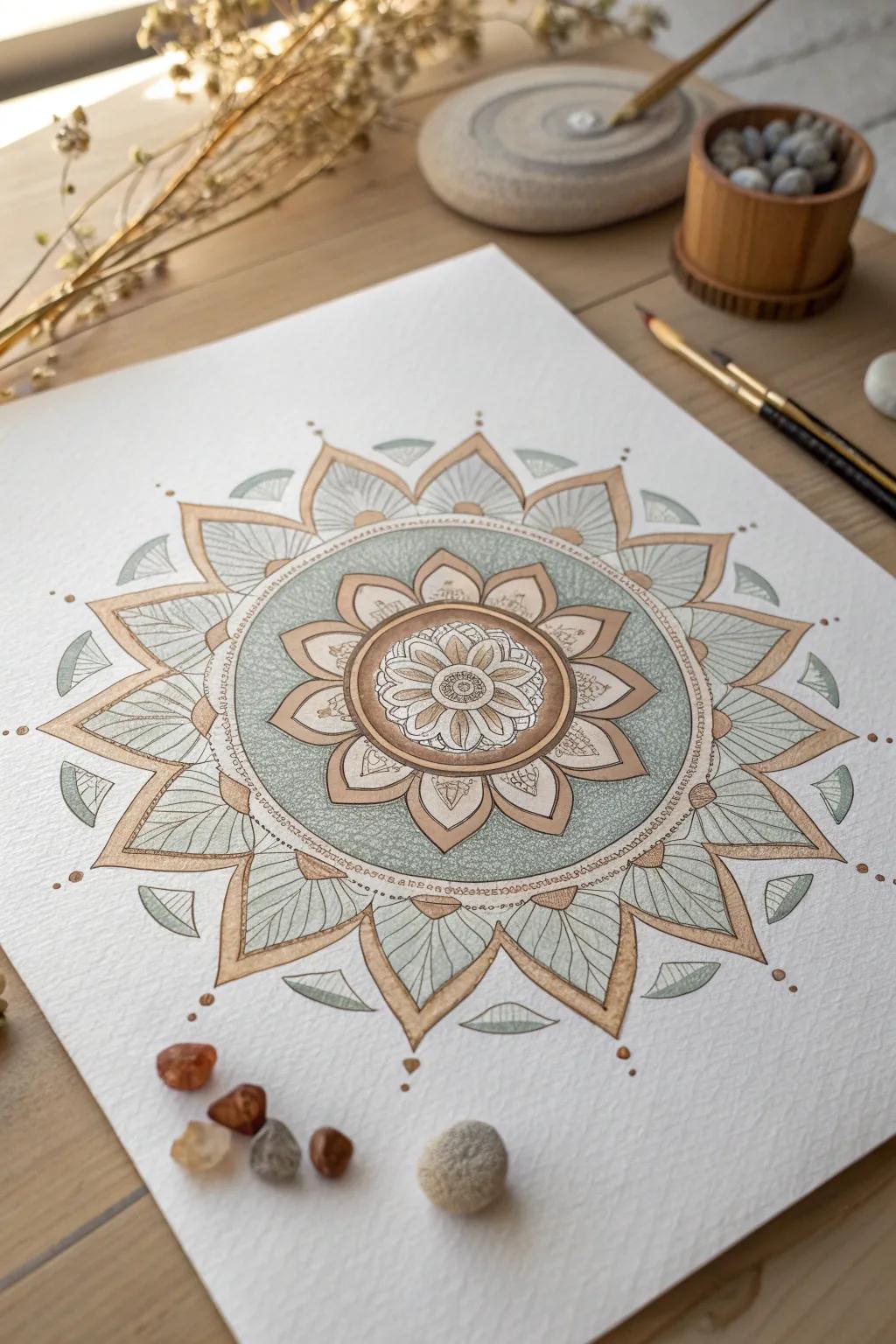 Immerse yourself in the meditative art of mandala creation, where simplicity meets elegance in every intricate detail.