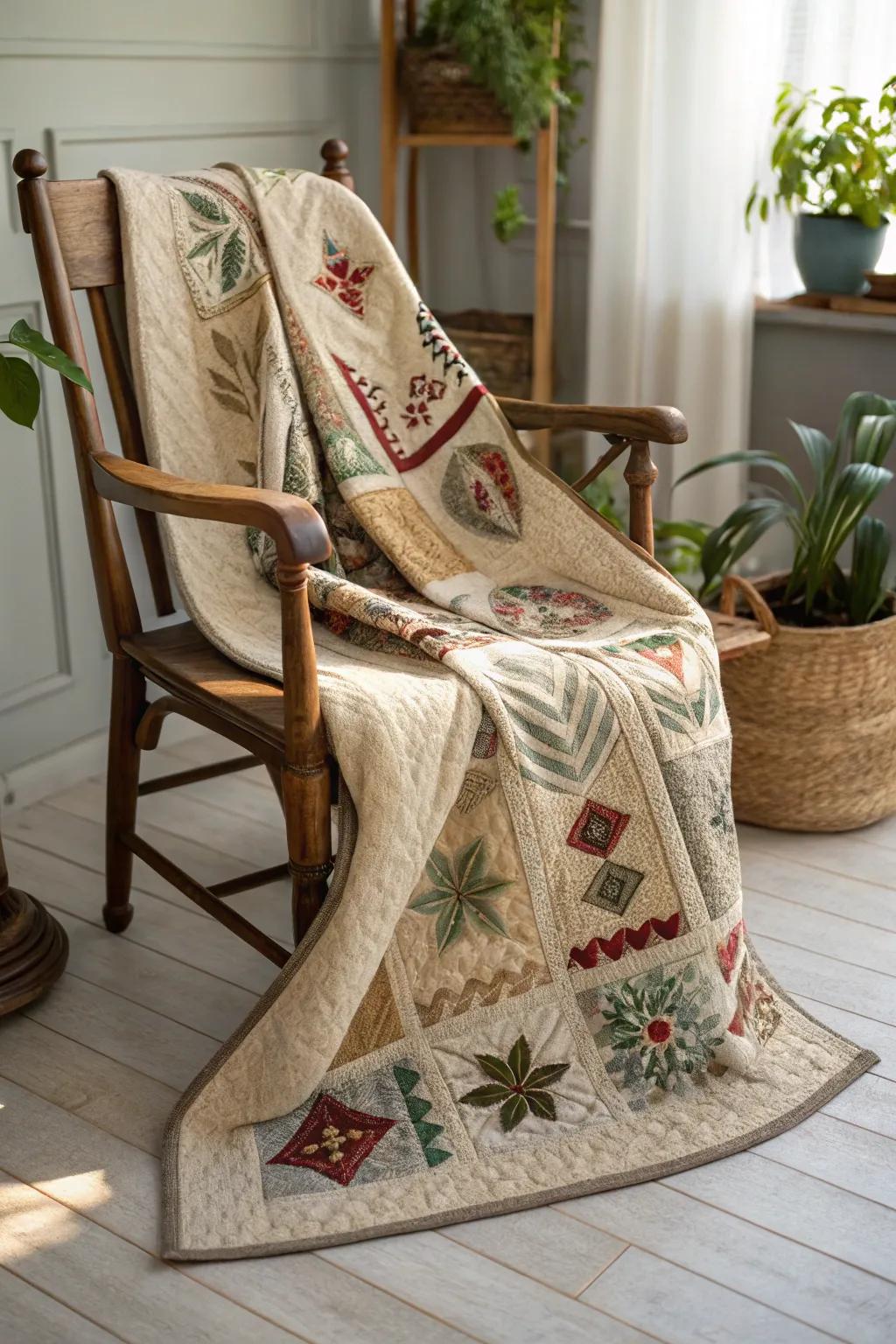 Discover the art of technique fusion with this elegant quilt masterpiece.