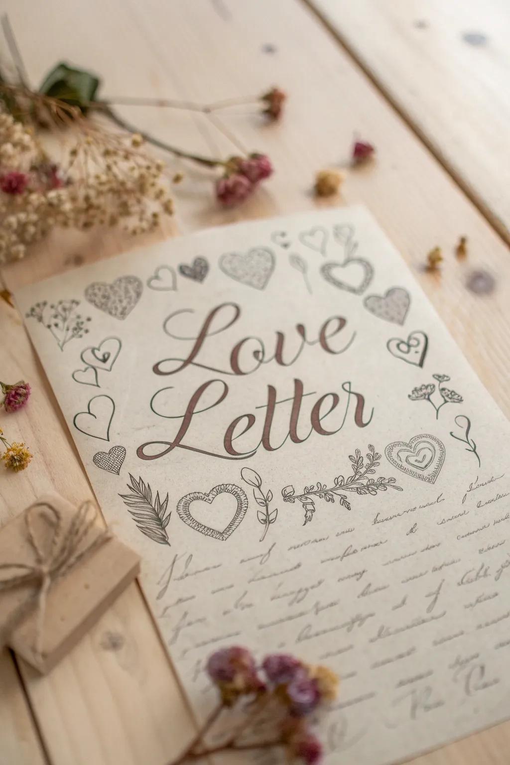 Crafting love through art - a timeless love letter drawing with a touch of vintage romance.