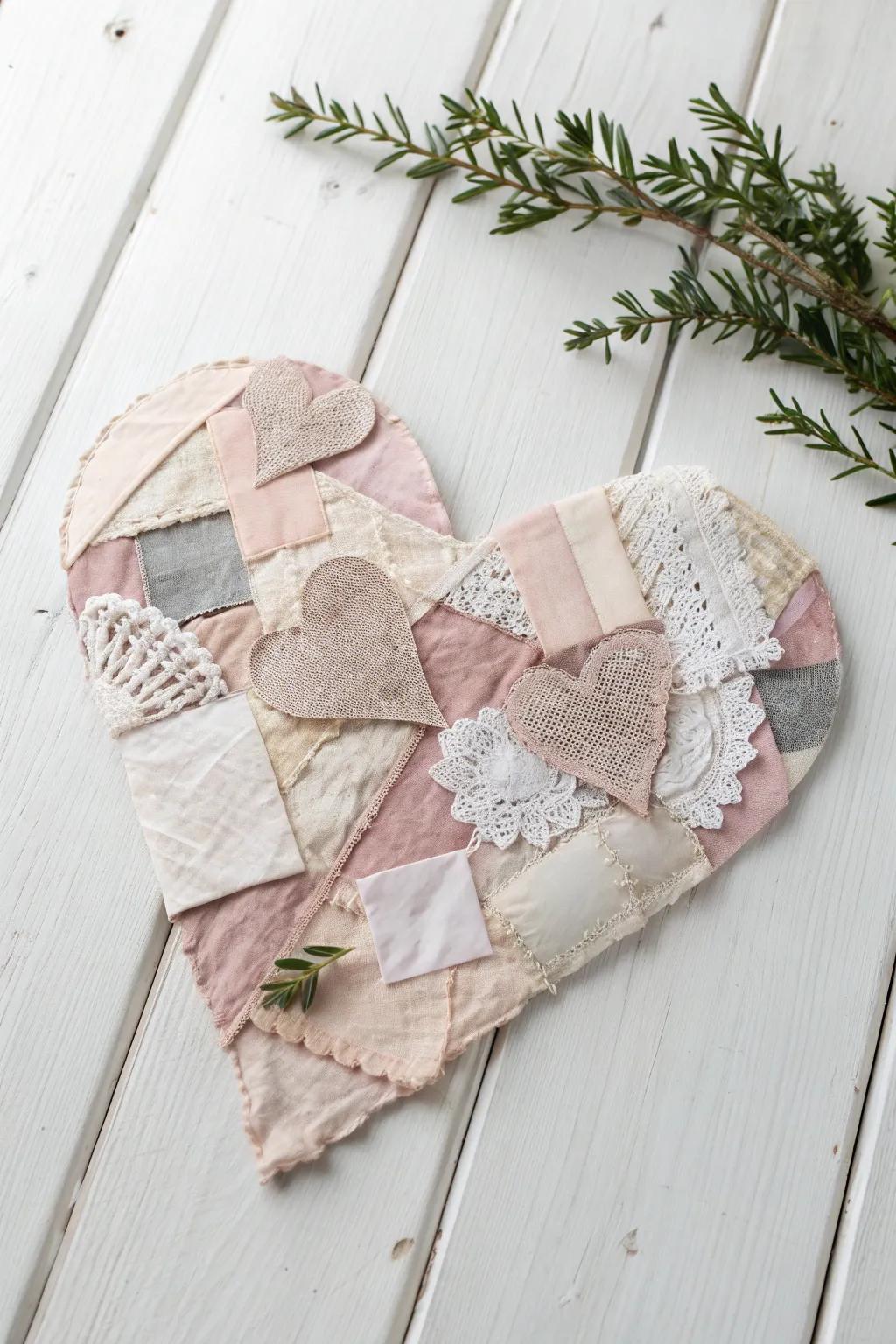 Crafted with love: Embrace the art of simplicity with a collage heart made from cherished materials.