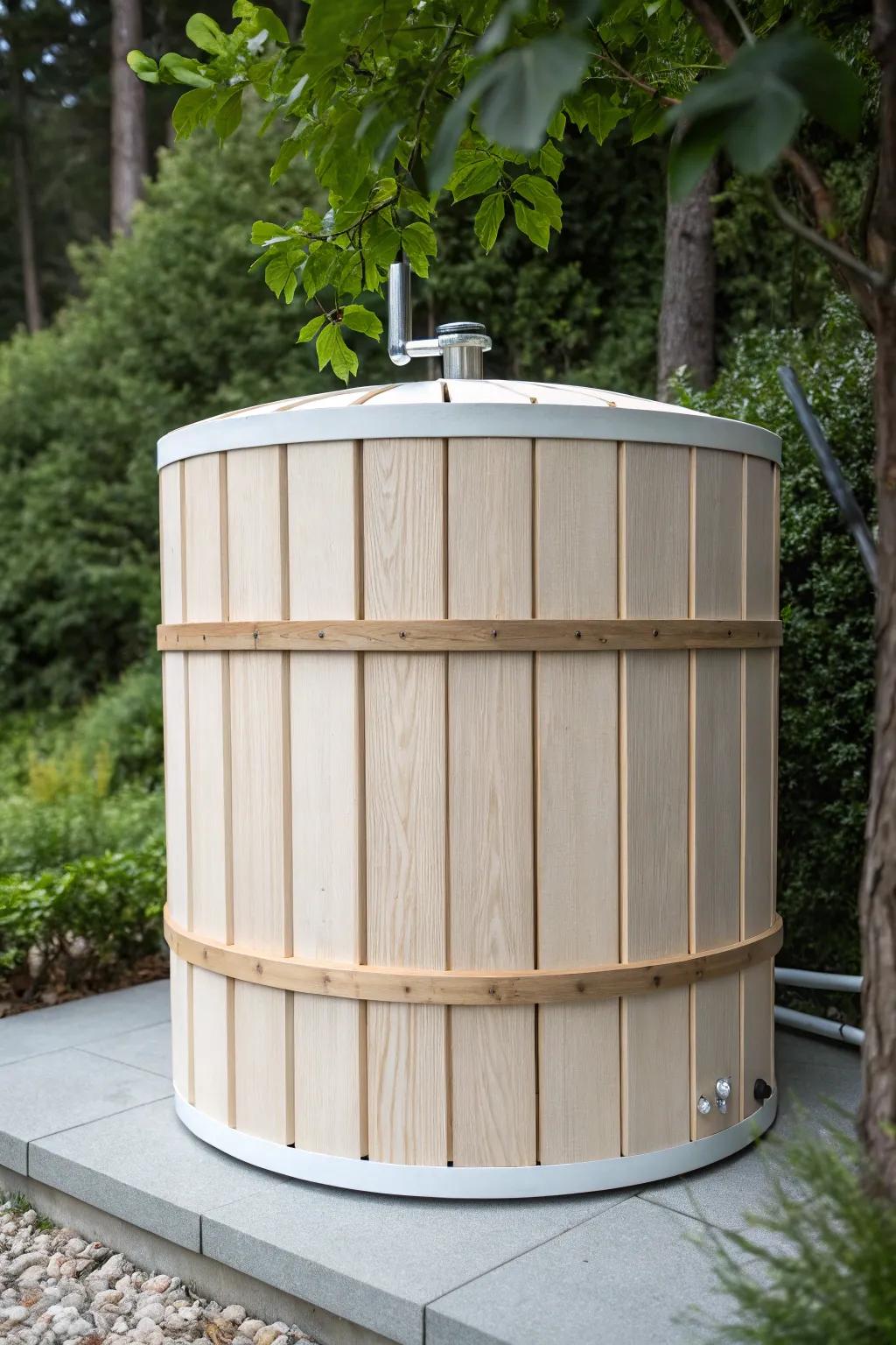 Transform your outdoor space with this chic, minimalist water tank cover that marries Scandinavian elegance with Boho flair.