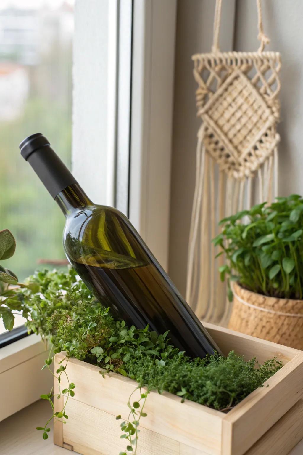 Effortless plant care with a touch of elegance: the wine bottle watering system.