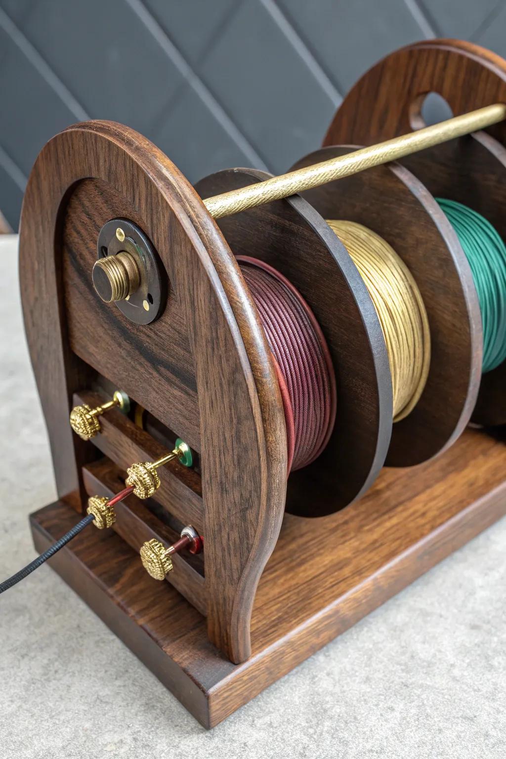 Elevate your space with a handcrafted wire spool holder that blends functionality with artistry.