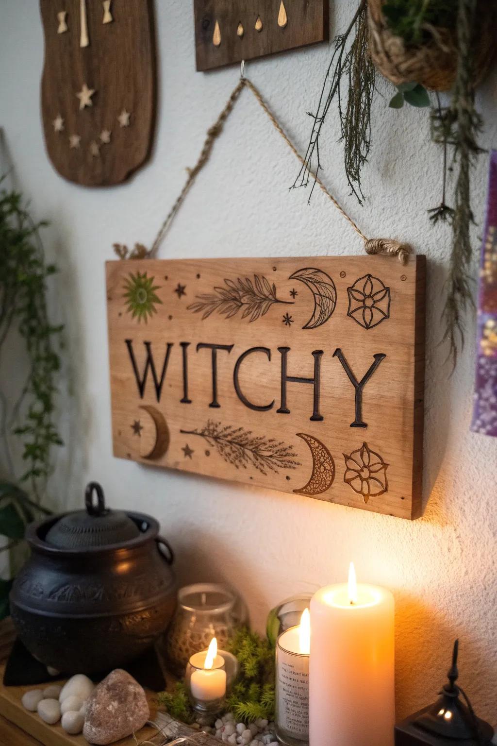 Spooky signage bringing personality to the decor.
