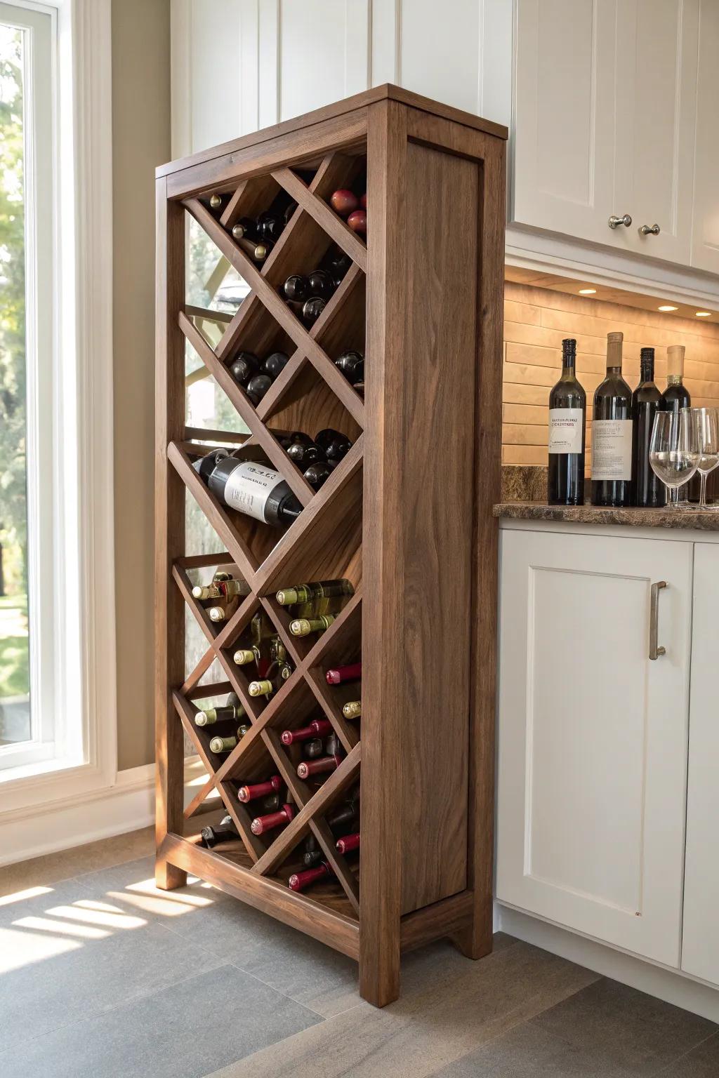 Elevate your space with this chic wooden wine rack, a masterpiece of modern craftsmanship.