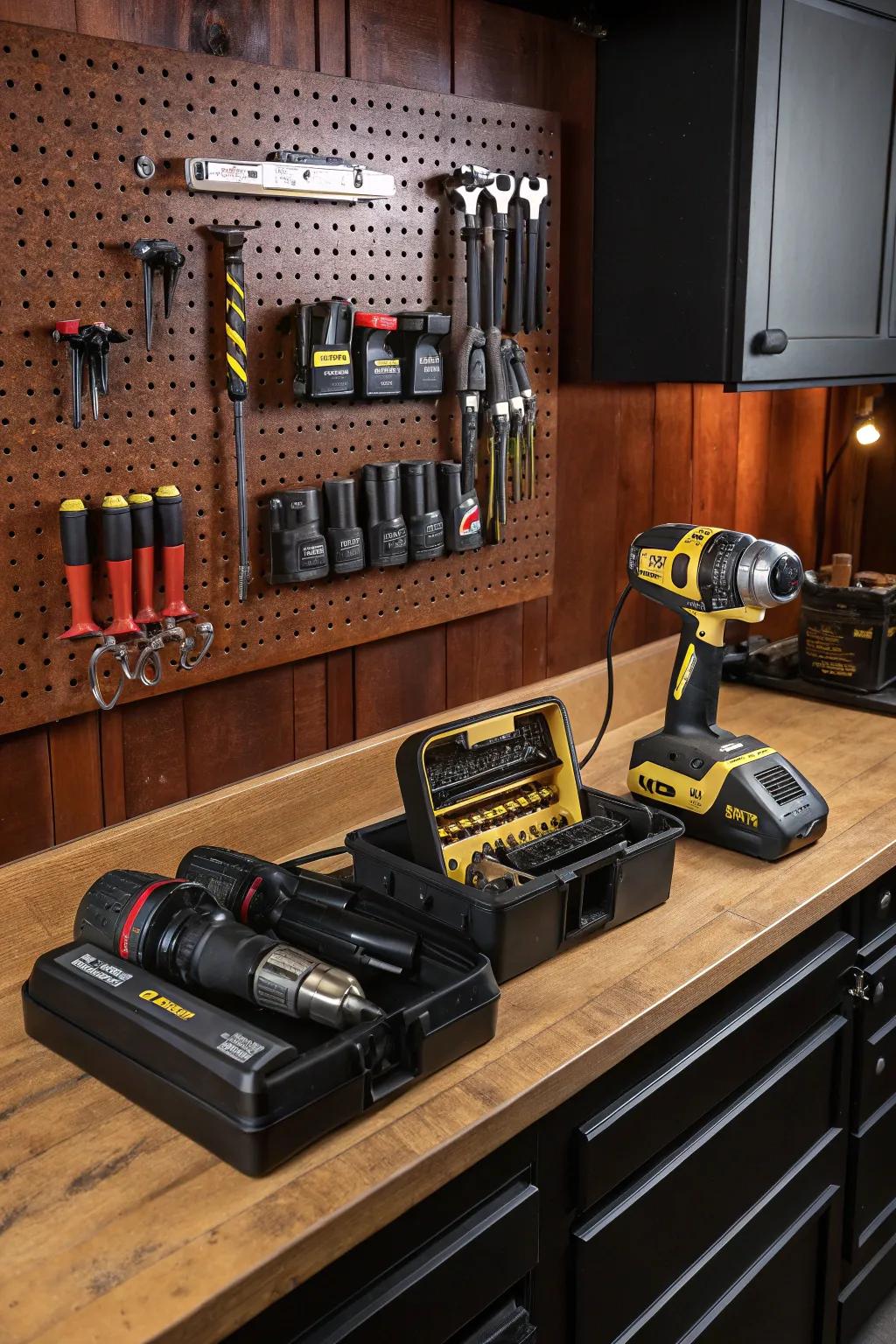 Elevate your workspace with a sleek and efficient tool charging station, where craftsmanship meets functionality.